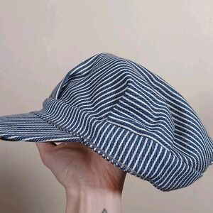 Vintage Sanforized Engineer Railroad Conductor Hickory Stripe Utility Cap 7 3/4